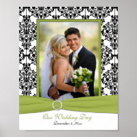 Green, White, and Black Damask Photo Frame Insert