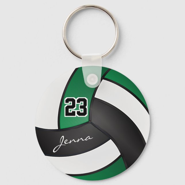 Green, White and Black Volleyball - Customise  Key Ring (Front)