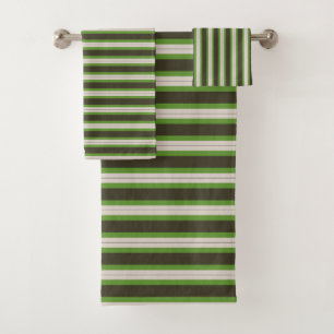 Green, White and Brown Stripes Bath Towel Set