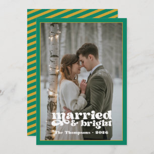 Green, White and Gold Newlyweds Christmas Holiday Card