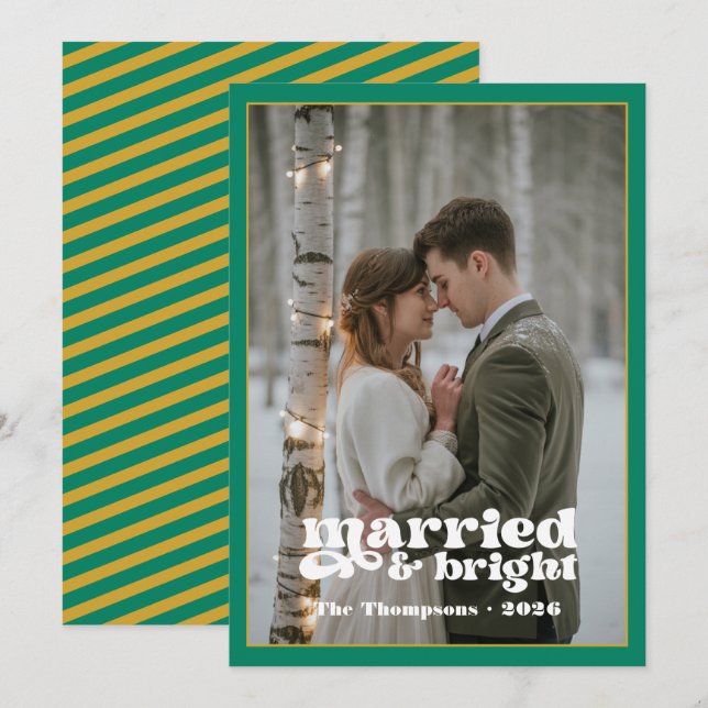Green, White and Gold Newlyweds Christmas Holiday Card (Front/Back)