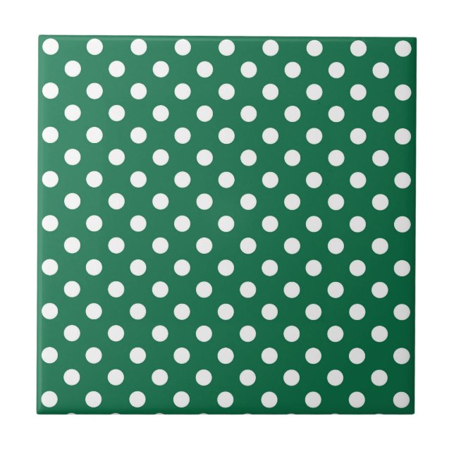 green, white and green polka dots ceramic tile (Front)