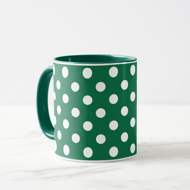 green, white and green polka dots mug (Front Left)
