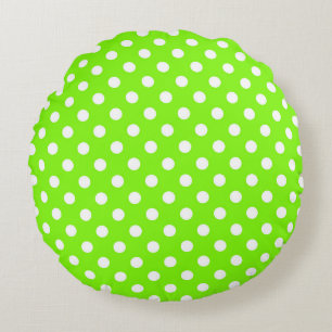 green, white and green polka dots round cushion