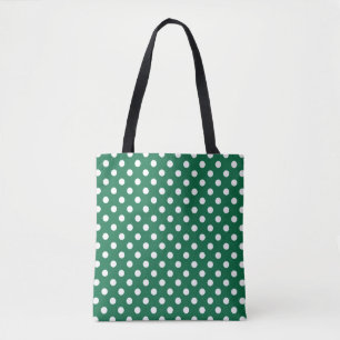 green, white and green polka dots tote bag