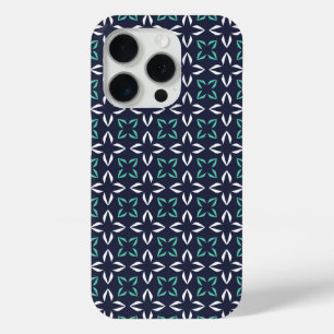 Green White and Navy Abstract Floral iPhone 15 Pro Case
