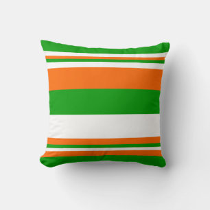 Green, White and Orange Stripes Cushion