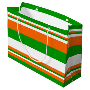 Green, White and Orange Stripes Large Gift Bag