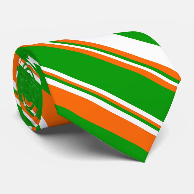 Green, White and Orange Stripes Tie (Rolled)