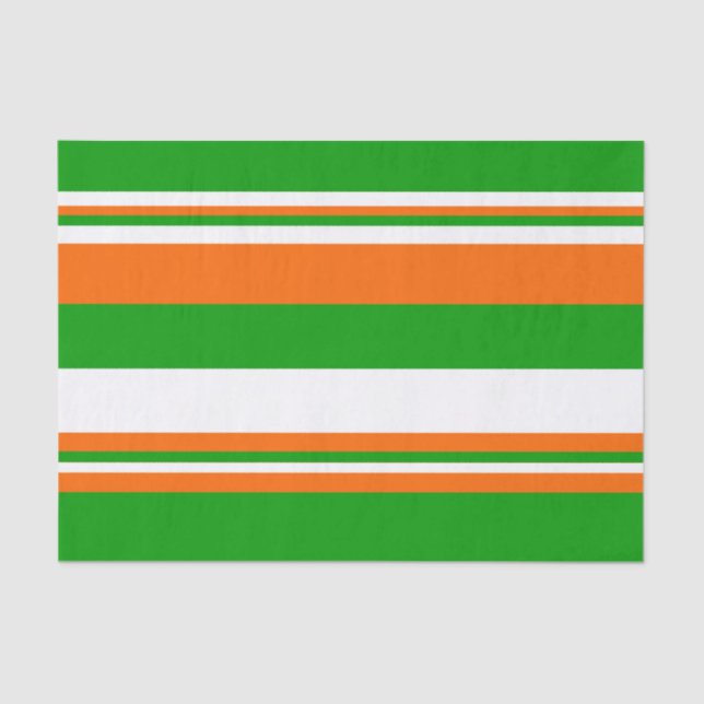 Green, White and Orange Stripes Tissue Paper (Front)