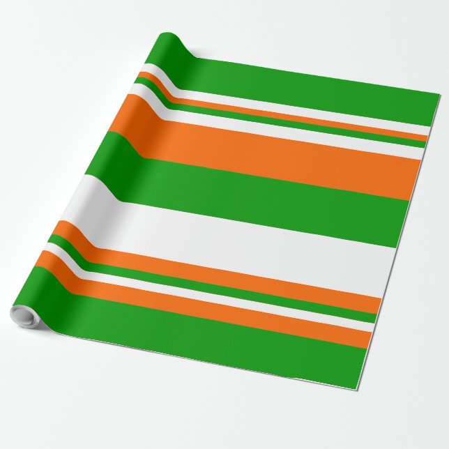 Green, White and Orange Stripes Wrapping Paper (Unrolled)