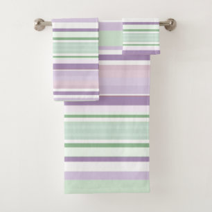 Green White and Purple Stripes Bath Towel Set
