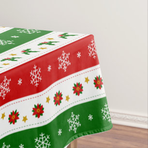 Green White and Red Christmas Tablecloth