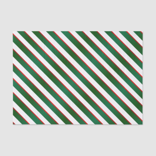 Green, White and Red Diagonal Stripes Tissue Paper (Front)