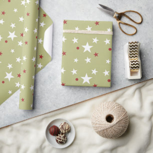 Green white and red with stars wrapping paper