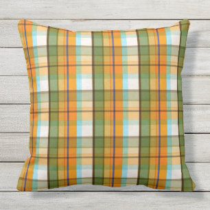 Green, White and Yellow Plaid Pattern Cushion