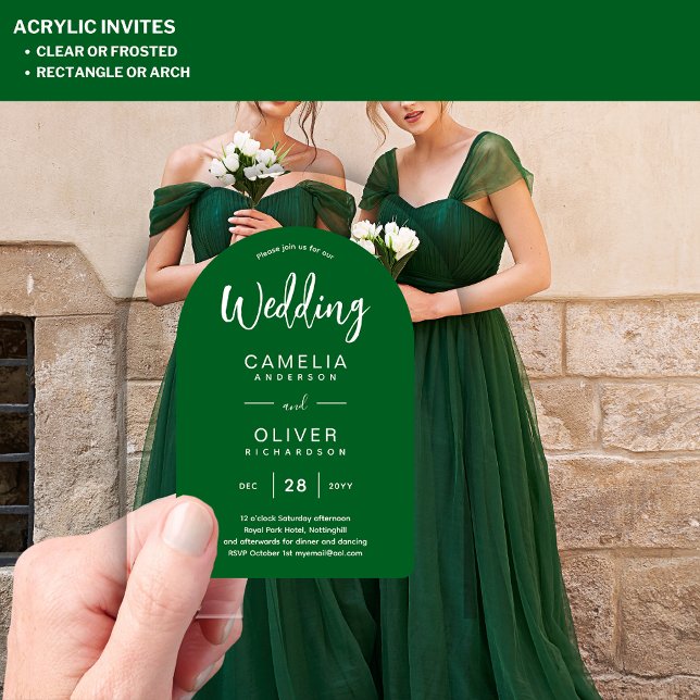 Green White Arch Acrylic Wedding Invites Modern Acrylic Invitations (Creator Uploaded)