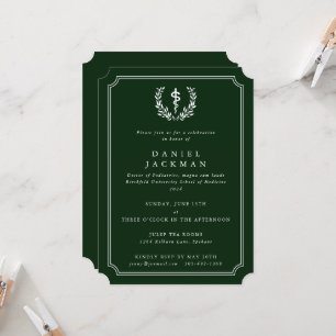 Green/White Asclepius Medical School Graduation Invitation