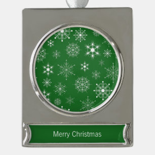 Green White Assorted Christmas Snowflakes Pattern Silver Plated Banner Ornament