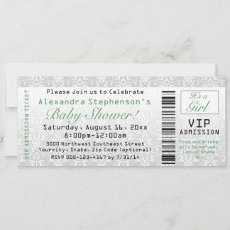 Green/White Baby Shower Ticket Invitations