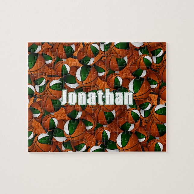 green white basketball boys girls team colours jigsaw puzzle (Horizontal)