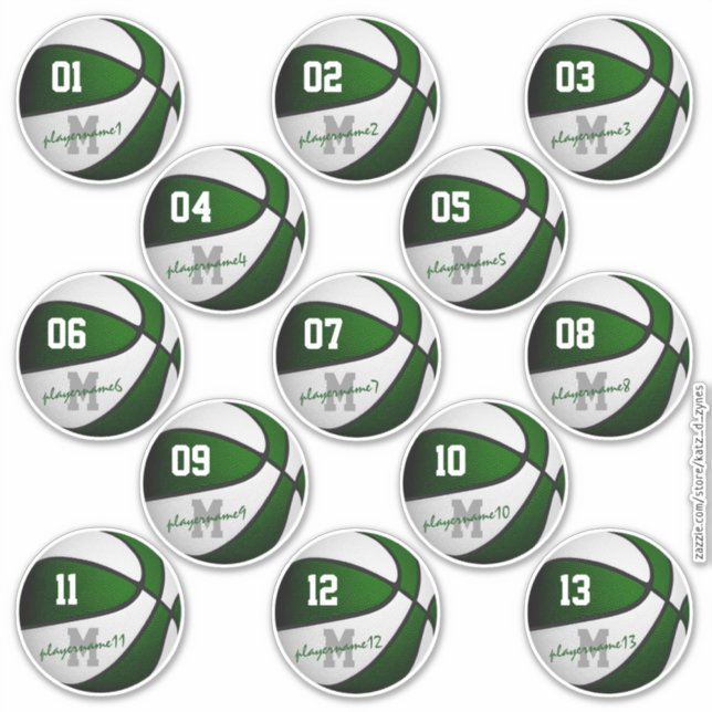 green white basketball custom 13 players names (Front)