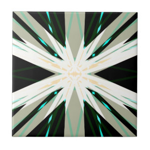 Green White Beige Winter Star Starburst Snowflake Ceramic Tile