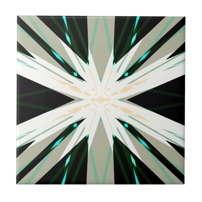Green White Beige Winter Star Starburst Snowflake Ceramic Tile (Front)