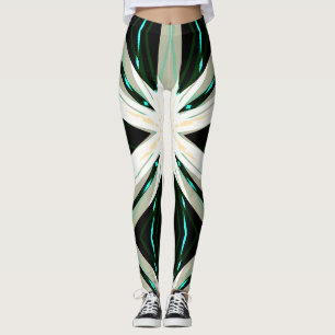 Green White Beige Winter Yoga Starburst Snowflake Leggings