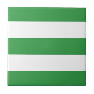 Green White Big Horizontal Stripe Pattern Ceramic Tile