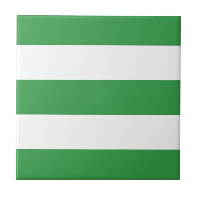 Green White Big Horizontal Stripe Pattern Ceramic Tile (Front)