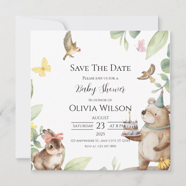 Green White Bird Baby Shower Save The Date Card (Front)
