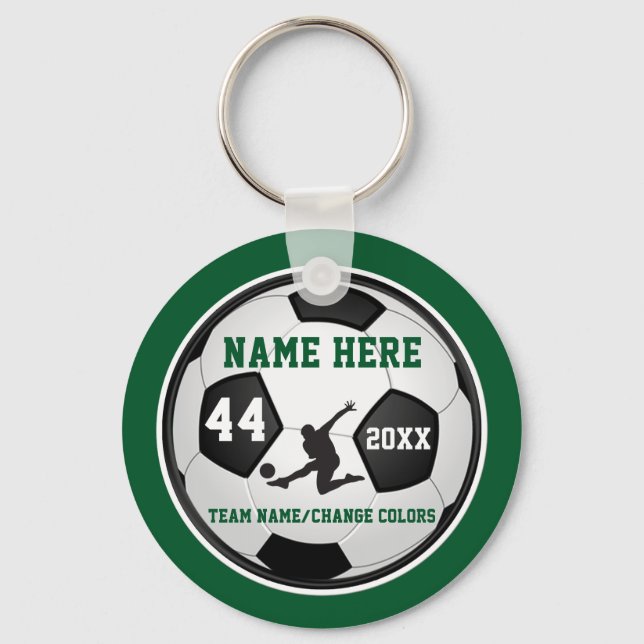 Green, White, Black Personalised Soccer Keychains (Front)