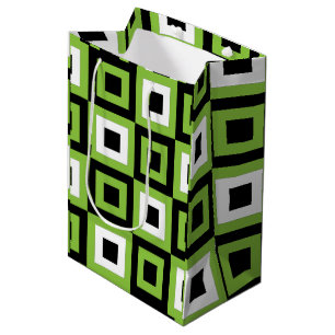 Green White Black Squares Geometric Medium Gift Bag