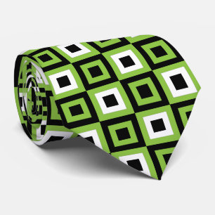 Green White Black Squares Geometric Pattern Tie