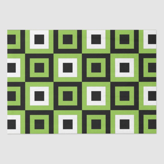 Green White Black Squares Geometric  Tissue Paper (Front)