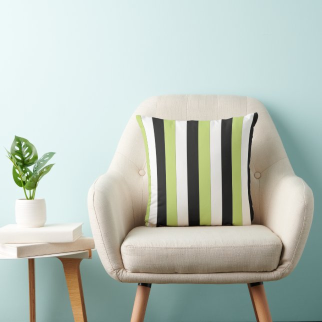 Green White Black Stripes Colour Block Cushion (Chair)