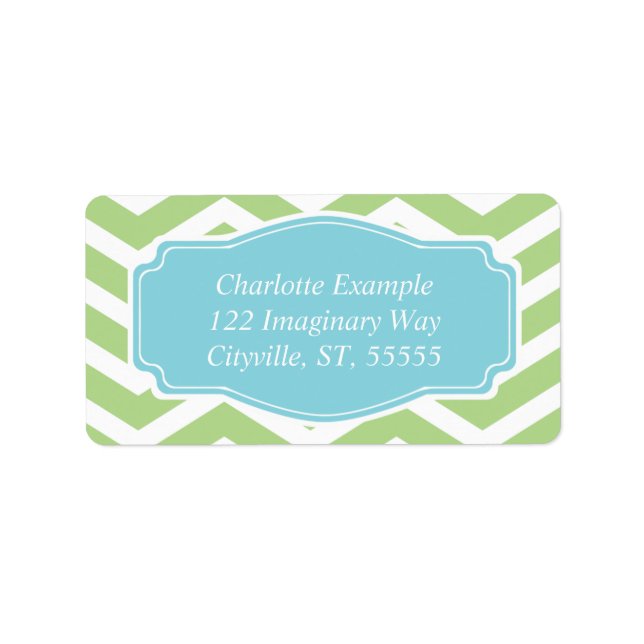 Green White Blue Chevron Personal Label (Front)
