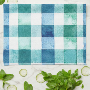 Green White Blue Plaid Stripes Christmas Tea Towel