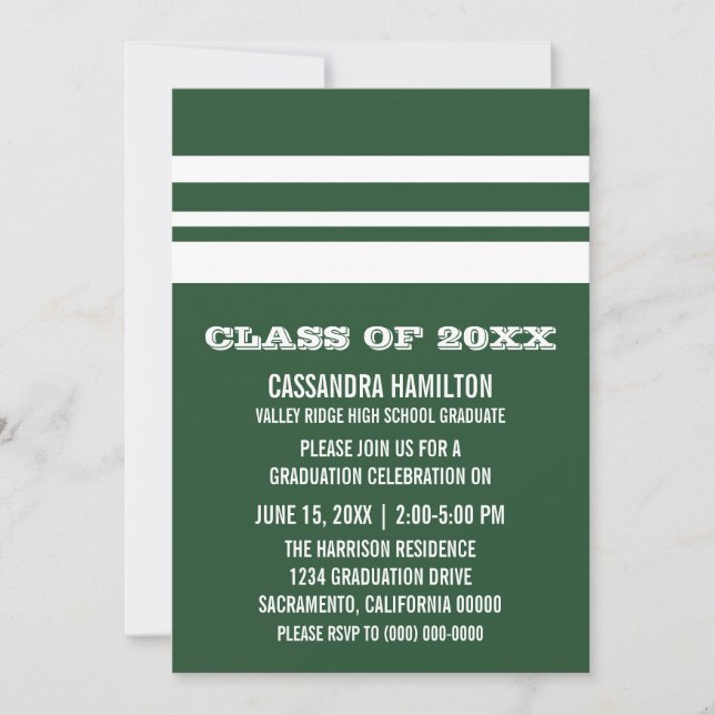 Green/White Bold Stripe Graduation Invite (Front)