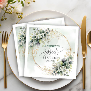 Green White Botanical 16th Birthday Party Napkins