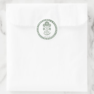 Green & White Botanical Block Print Wedding Classic Round Sticker
