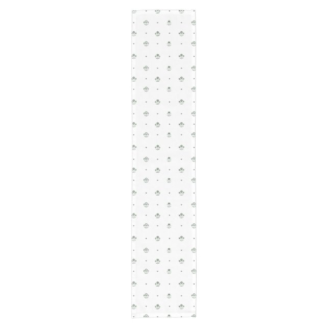 Green & White Botanical Block Print Wedding Short Table Runner (Front)