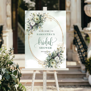 Green White Botanical Bridal Shower Welcome Sign