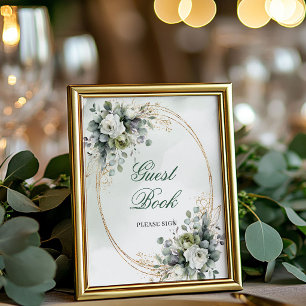 Green White Botanical Guest Book Tabletop Sign