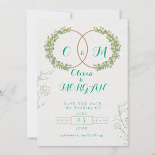 Green & White Botanical Wedding Invite