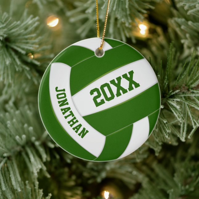 green white boys girls volleyball team colours ceramic ornament (Tree)