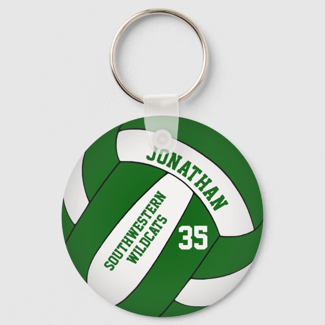 green white boys' team name volleyball key ring (Front)