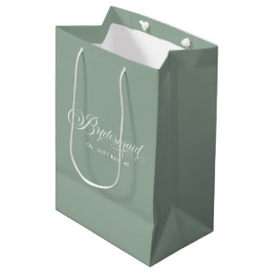 Green White Bridesmaid Elegant Script Typography Medium Gift Bag
