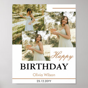 Green White Brown Photo Collage Birthday Poster